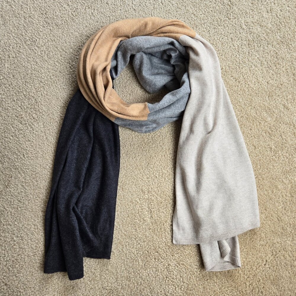 Cashmere Cotton Colorblock Scarf Neutral Colors - Picture 1 of 11